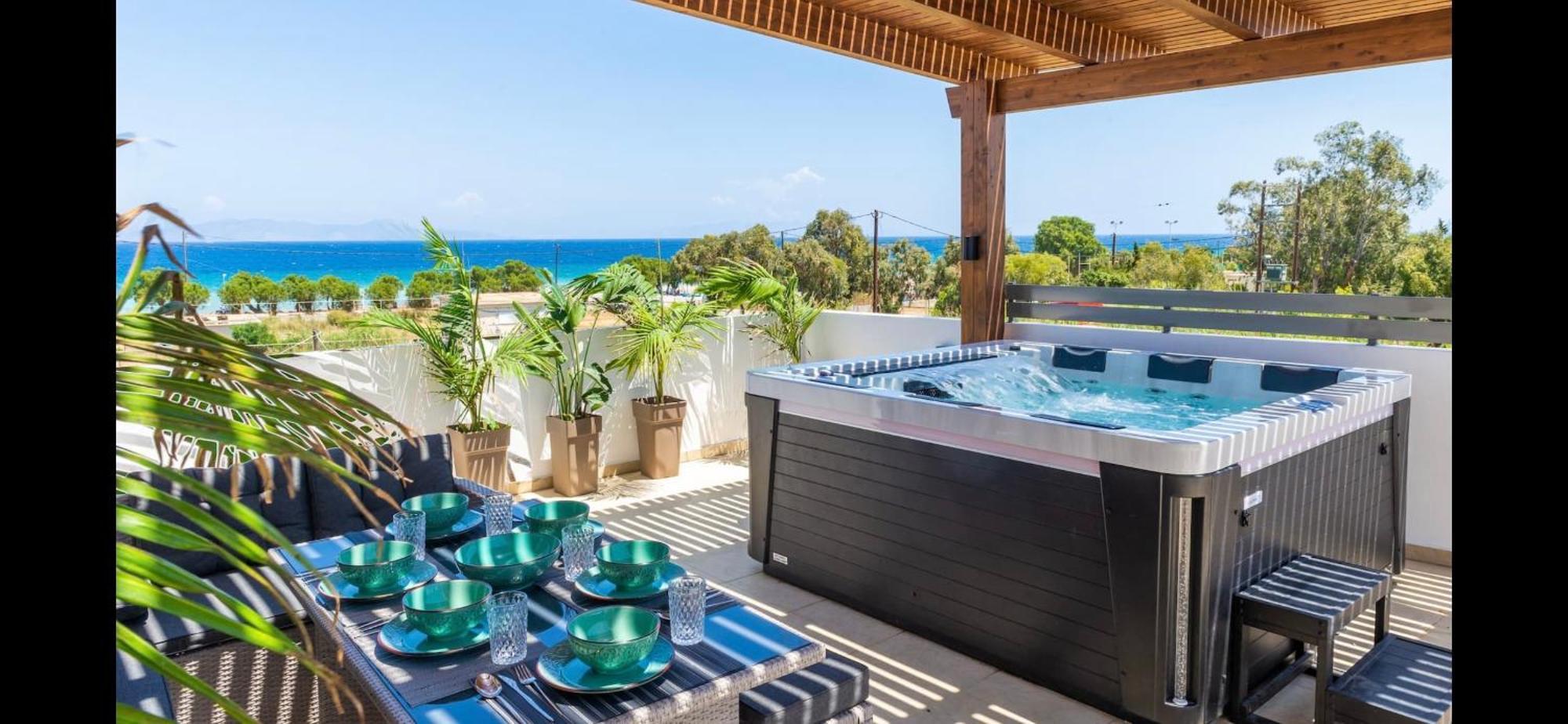 Odyssea Top View & Hot Jacuzzi Front Beach Kremastí Extérieur photo